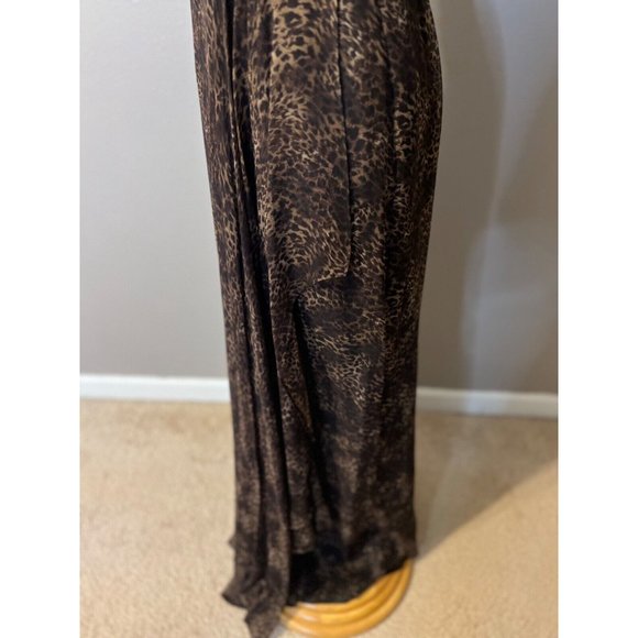 Teri Jon SIlk Maxi Dress 4 Small Black Brown Strappy Flowy Ruffle Y2K - Picture 5 of 13
